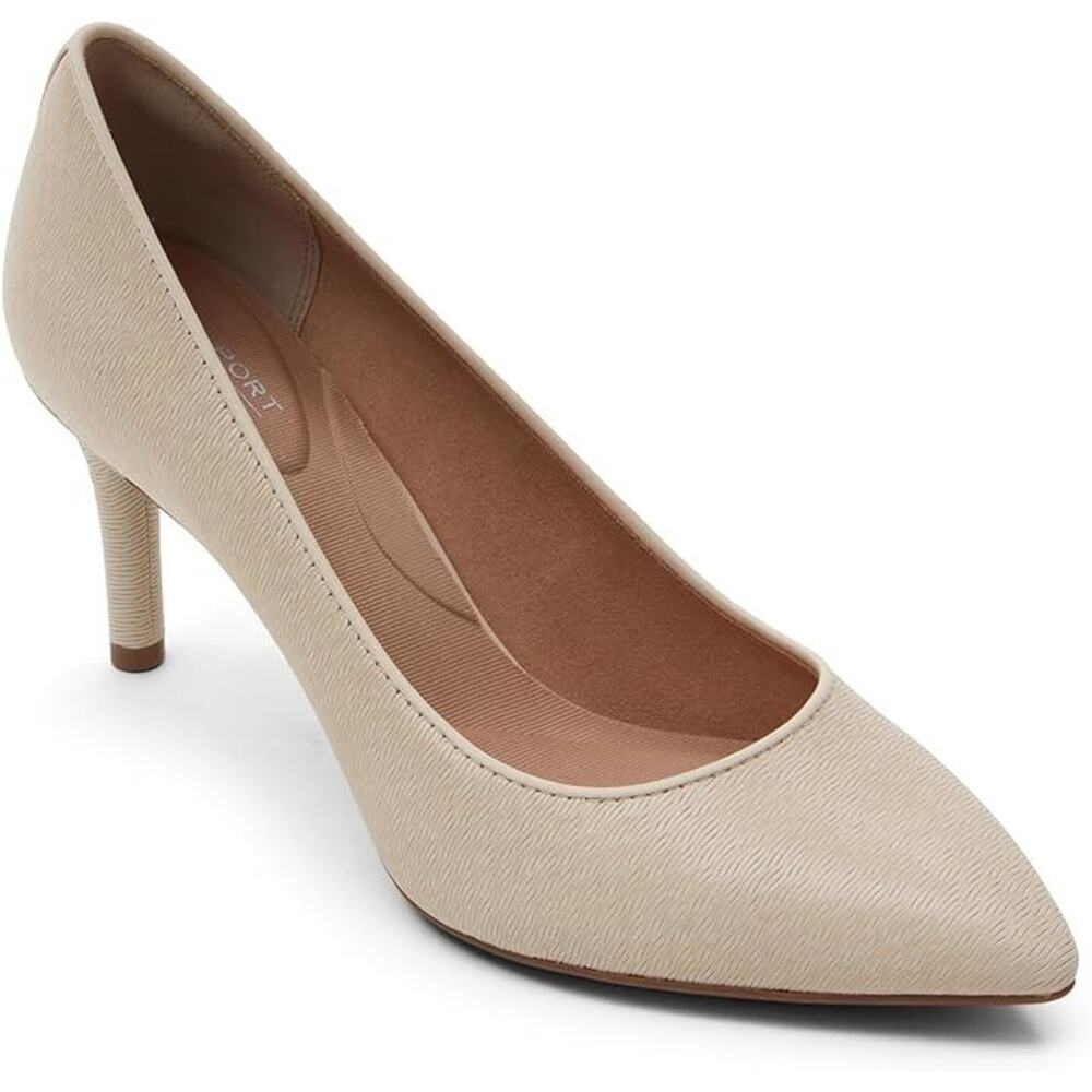 Rockport Women's Total Motion Leather Leah Pumps, Vanilla Wavy Size 10M